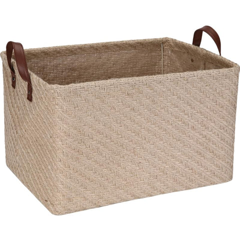 Sea Team Square Jute Storage Basket Built-in Frame Structured Organizer