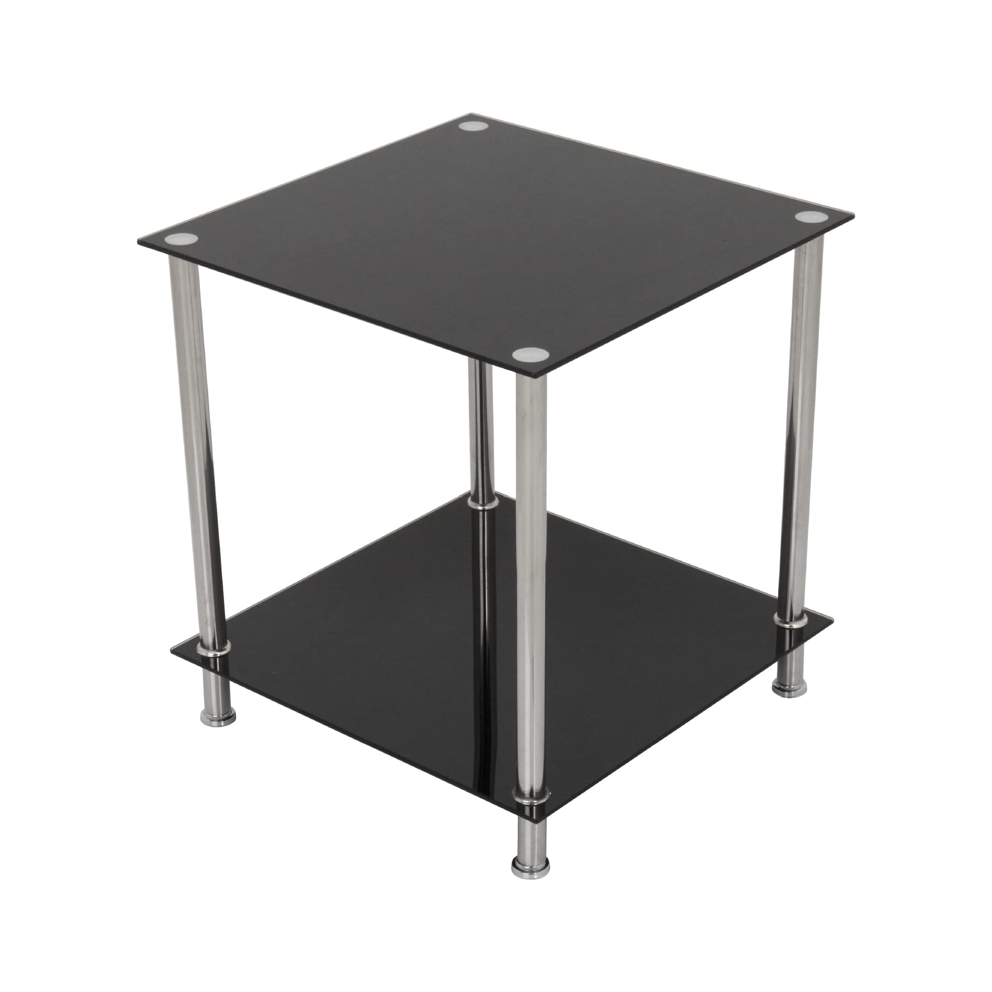 mahara Black Glass Side Table - Coffee Table - End Table - with glass shelf - Square, 45cm x 45cm, for Living Rooms, Lounges, Studies