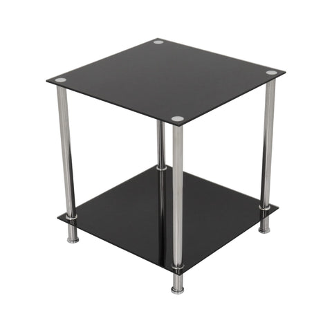 mahara Black Glass Side Table - Coffee Table - End Table - with glass shelf - Square, 45cm x 45cm, for Living Rooms, Lounges, Studies