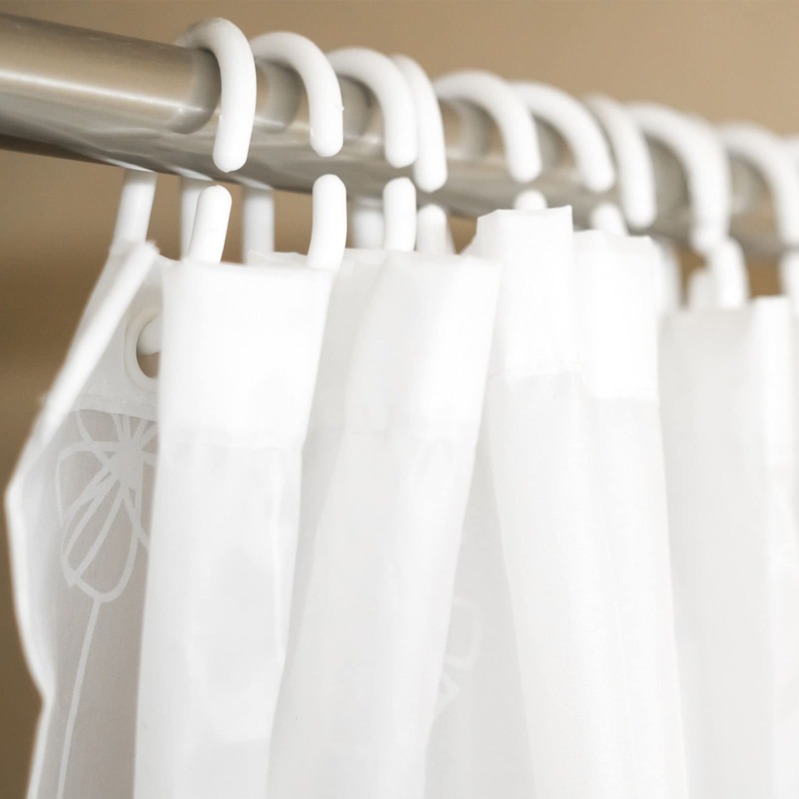 Shower Curtain Rings - 12 Pack Plastic C-Shaped Hooks, White - For Bathroom Shower or Window Rod