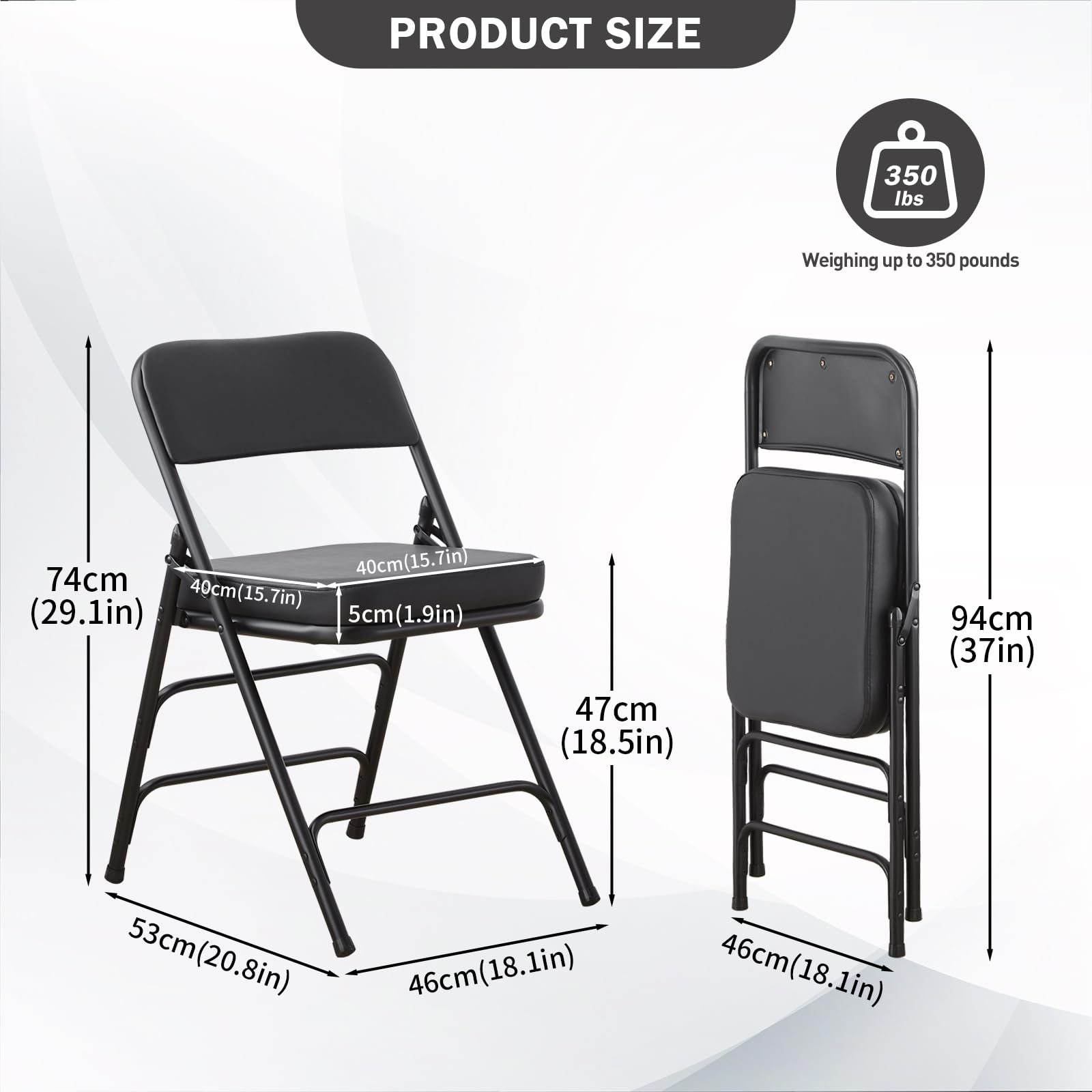 CHAIRABLE Padded Folding Chairs with Thick Cushion, 2 Pack Black