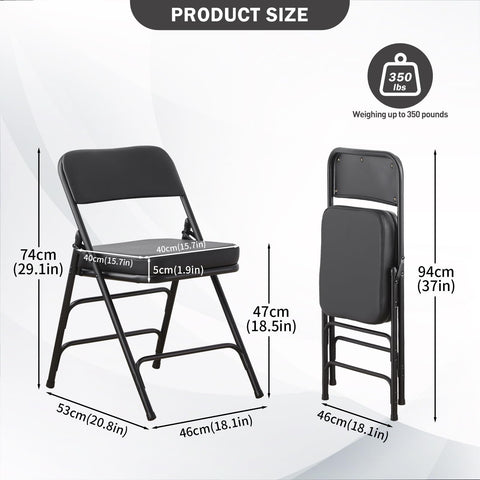 CHAIRABLE Padded Folding Chairs with Thick Cushion, 2 Pack Black