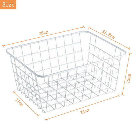 LOSYHU 4 Pack White Wire Storage Baskets, Wire Basket for Pantry Organizer Storage, Metal Storage Baskets Small Chest Freezer Baskets for Shelves