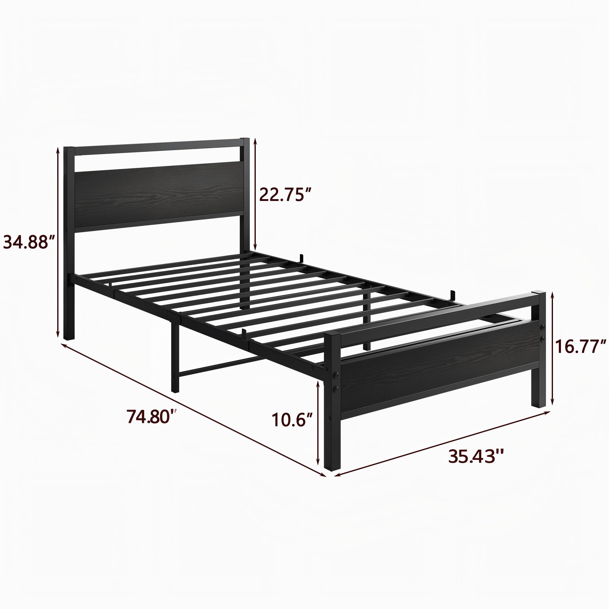 HOJINLINERO Single Bed Frame with Storage Headboard,90x190cm,Black