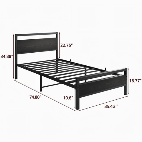 HOJINLINERO Single Bed Frame with Storage Headboard,90x190cm,Black