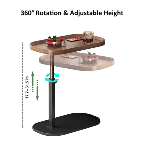 AYES Lifting Side Table 360° Swivel C Shaped End Table - TV Tray Table Narrow Concave Laptop Desk for Living Room Bedroom Bedside Nursing Sofa