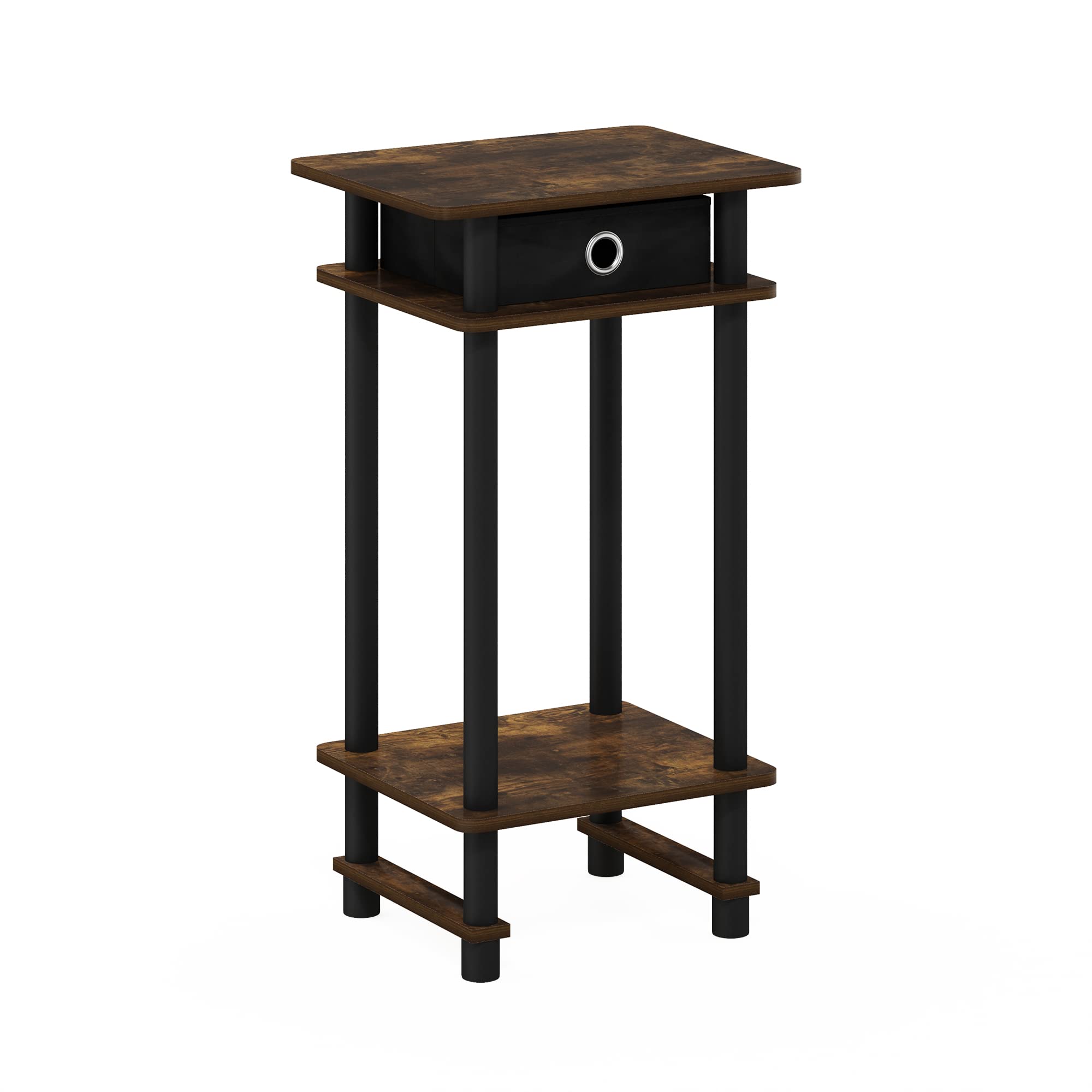 Furinno TURN-N-TUBE Side Table, 3-Tier End Table with Storage Bin, Open Shelf Night Stand, Bedside Table, Toolless Assembly, for Living Room, Bedroom