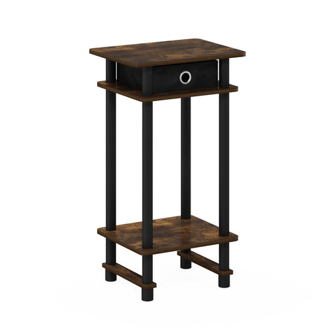 Furinno TURN-N-TUBE Side Table, 3-Tier End Table with Storage Bin, Open Shelf Night Stand, Bedside Table, Toolless Assembly, for Living Room, Bedroom