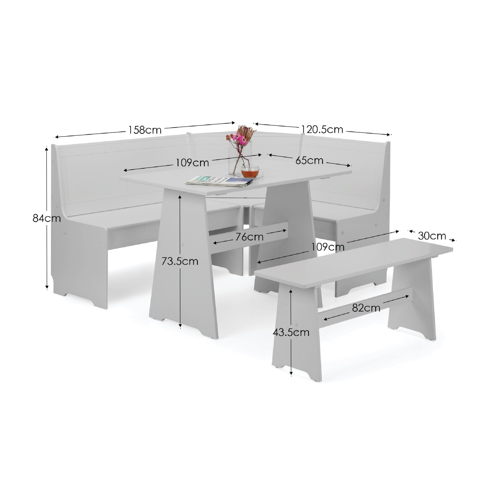 Julian Bowen Newport Corner Dining Set with Bench, Grey - H85.5 x W158cm