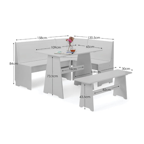 Julian Bowen Newport Corner Dining Set with Bench, Grey - H85.5 x W158cm