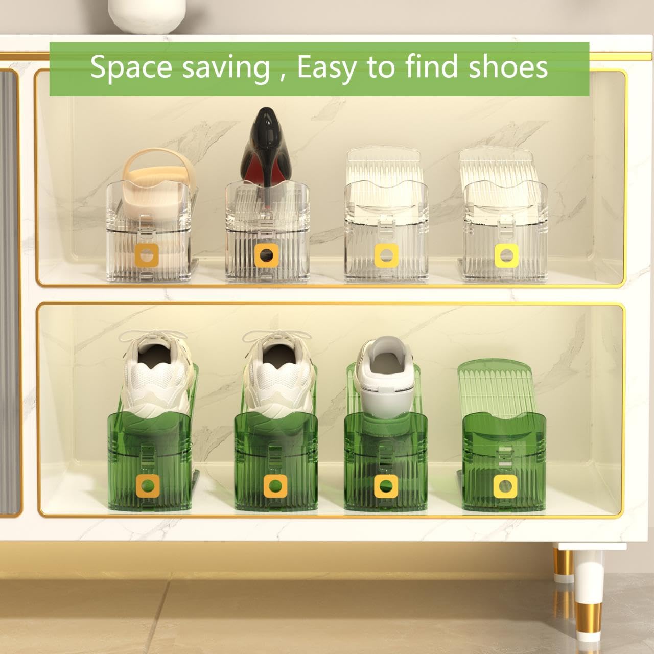 GlSAKE Space Saver Shoe Stacker 10PCS Adjustable Shoe Rack Holder Double Deck Shoe Slots Organisers For Cabinet Storage(Green10)