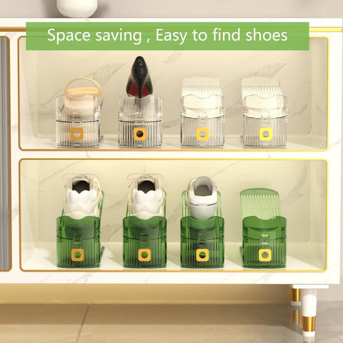 GlSAKE Space Saver Shoe Stacker 10PCS Adjustable Shoe Rack Holder Double Deck Shoe Slots Organisers For Cabinet Storage(Green10)