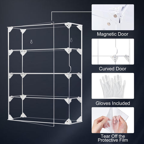 Dezzer 4 Tier Acrylic Display Case Wall Clear Cabinet for Collectibles