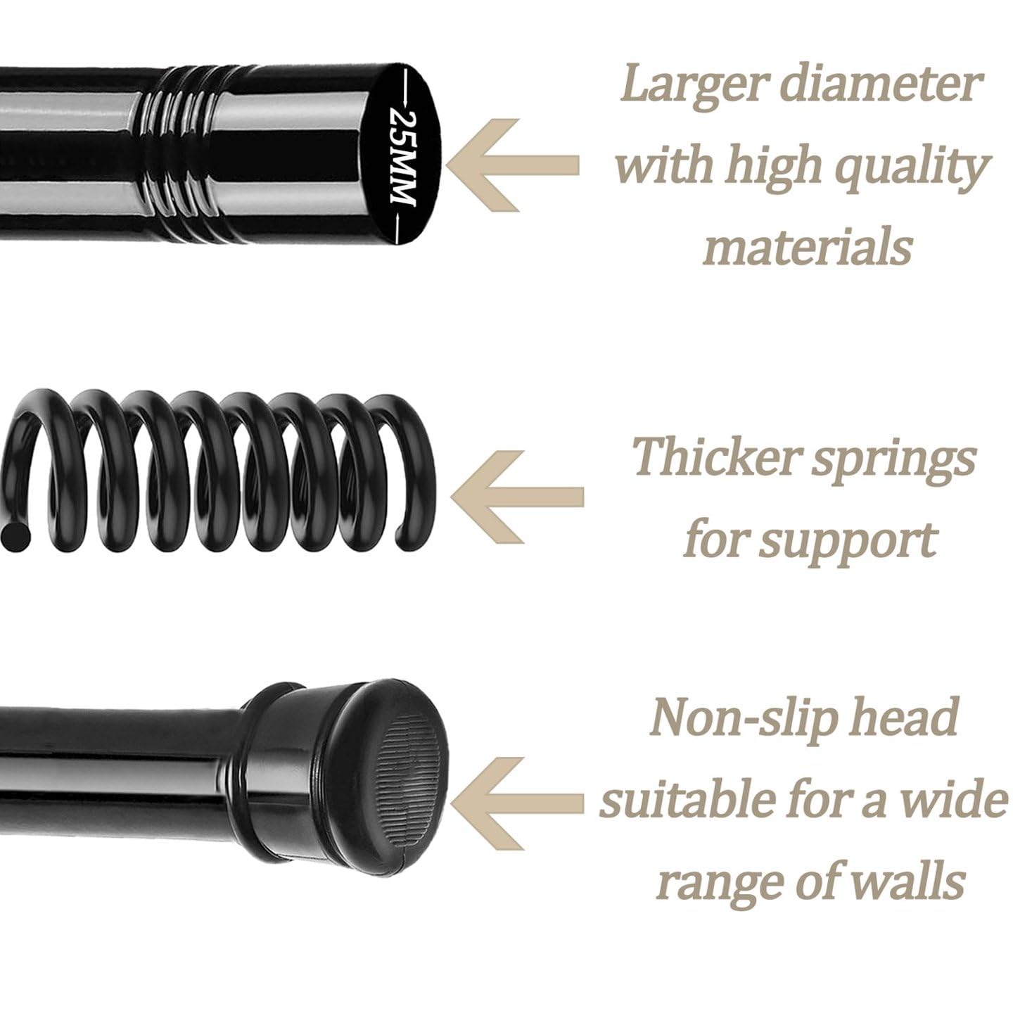 Extendable Curtain Poles No Drill Curtain Pole Tension Rods For Curtains Or Windows Shower Wardrobe White 85-230Cm Ø32mm