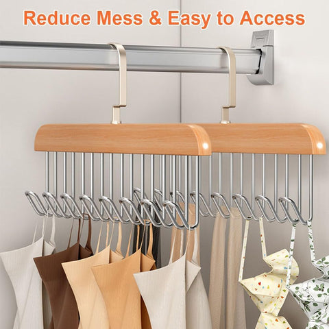Belt Hanger for Wardrobe, 2 Pack Belt Hanger Wooden, Belt Rack with 8 Hooks,360 Degree Rotating Tie Hanger, Space Saving Belt Holder