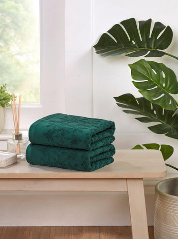 Rapport Home Versailles Jacquard Hand Towels 2 Pack - Jade Green, 50x85cm