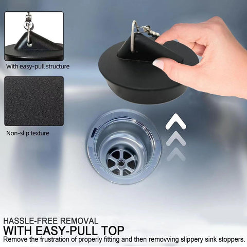 YUNYU 2 Pcs Universal Sink Plug with Chain, Bathroom Sink Plug Replacement, Drain Stopper for Bathroom Kitchen