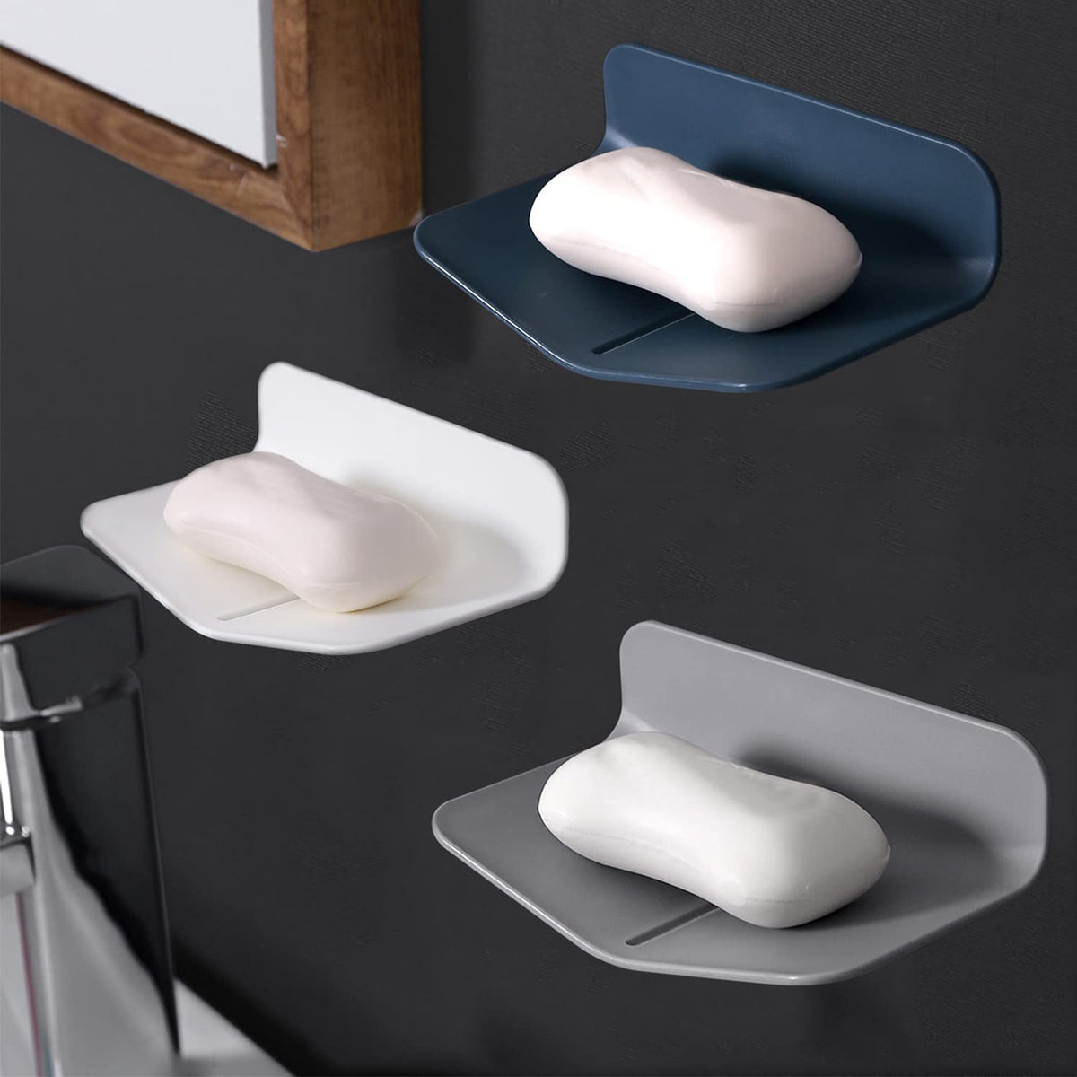 Self-draining Shower Soap Holder for Soap or Sponge No Drilling Soap Saver with Strong Viscosity for Shower V-shaped Soap Dish for Bathroom and