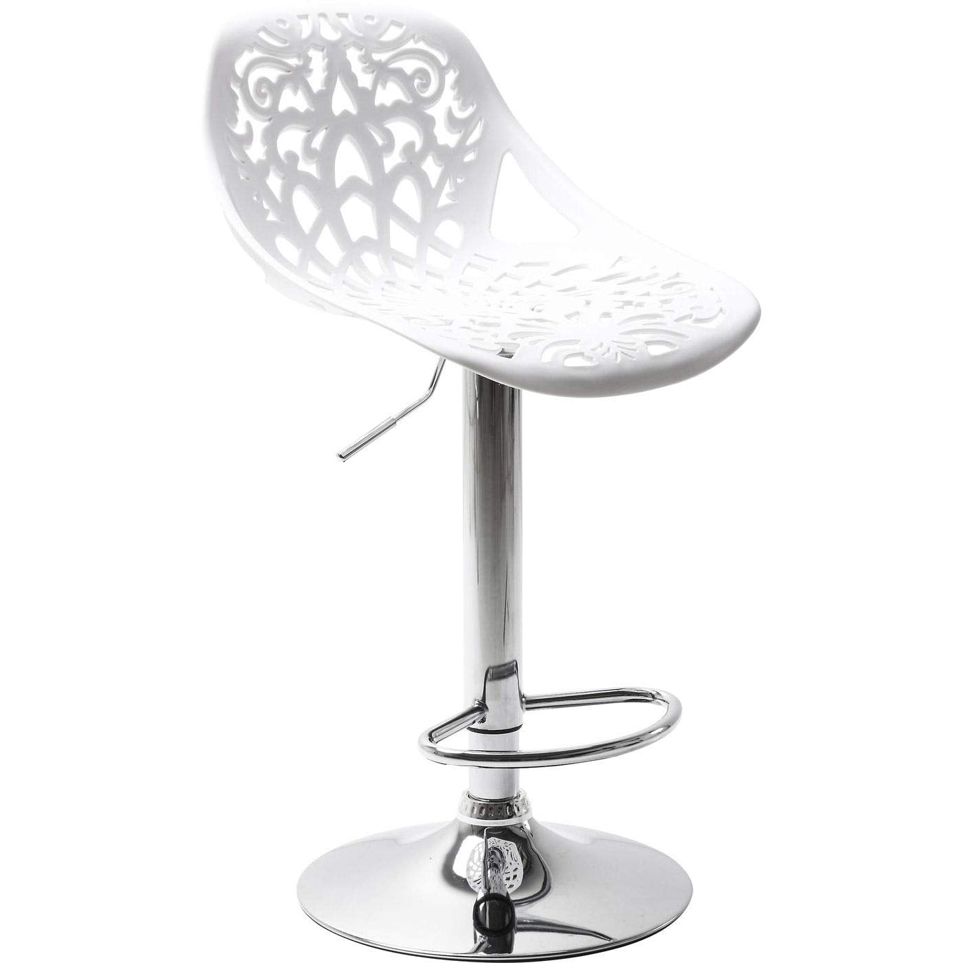 Kare Design Bar Stool Ornament, White, Foot Steel Chromed, Height Adjustable, Rotatable, Counter Stool With Backrest and Footrest