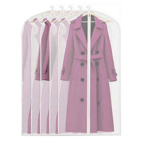 Garment Bags, pack of 5, 60 cm x 140 cm, translucent PEVA Dress bags with zippers, durable Clothes Covers, Reusable Garment Bags for Suits, Dresses