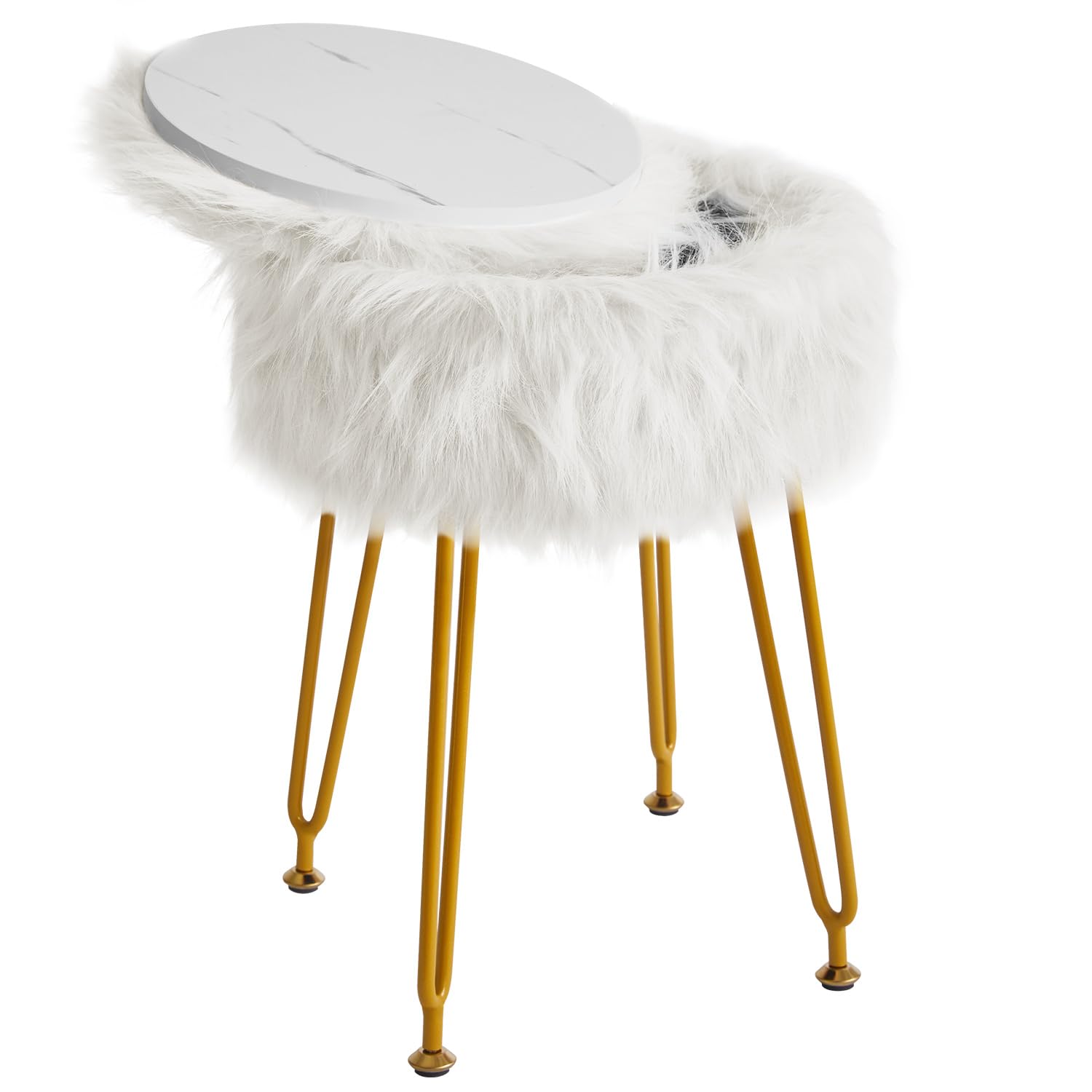IBUYKE Faux Fur Vanity Stool with Storage, Makeup Chair, White WBD021W