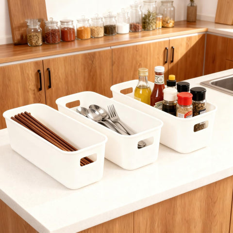 10 pack Narrow Bathroom Storage Baskets, Rectangle Plastic Storage Box