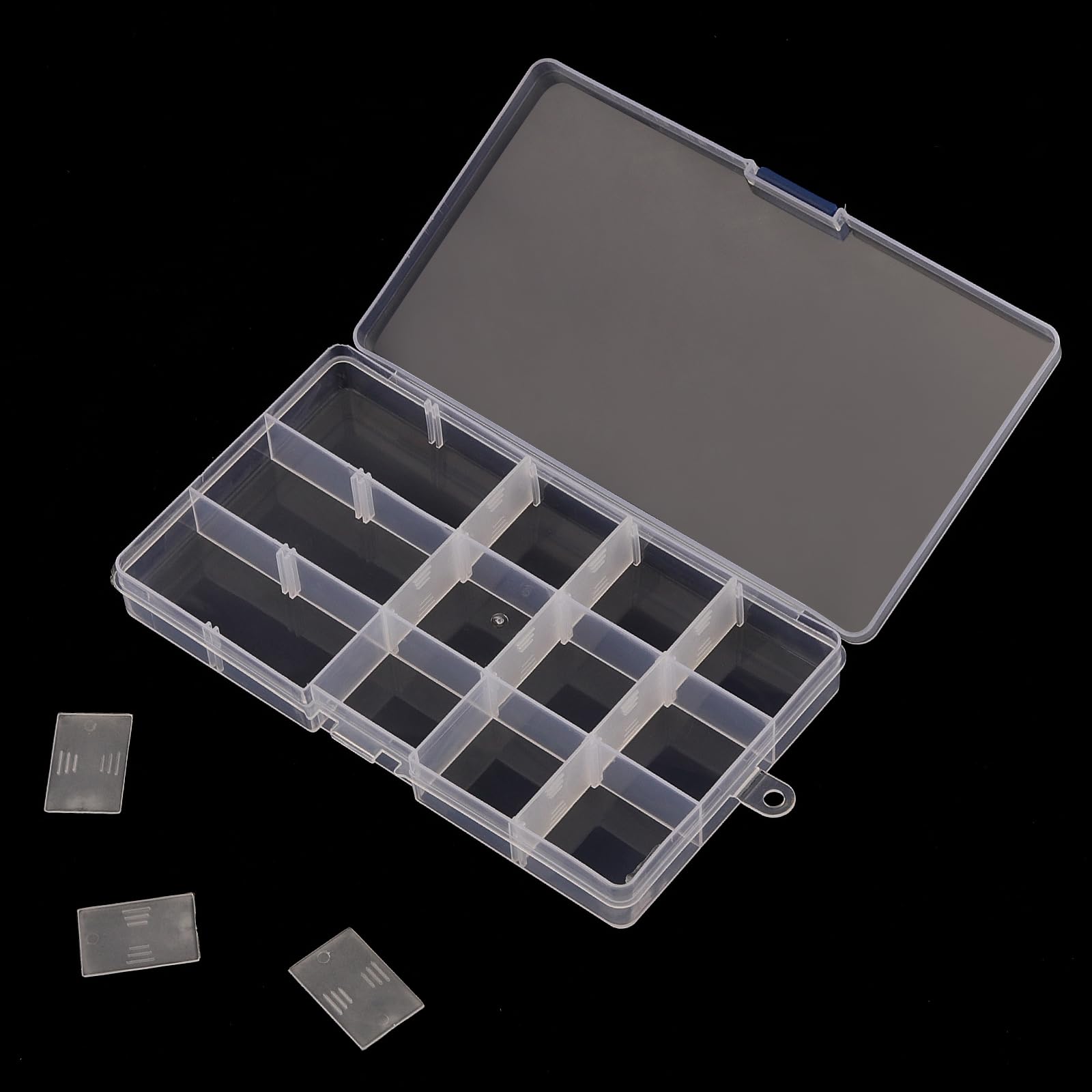 DAKFOOK 12 Pack 15 Grid Bead Organiser Storage Box,17.3x9.8x2.3cm Transparent Craft Bead Storage Boxes with Removable Compartments,15 Compartment