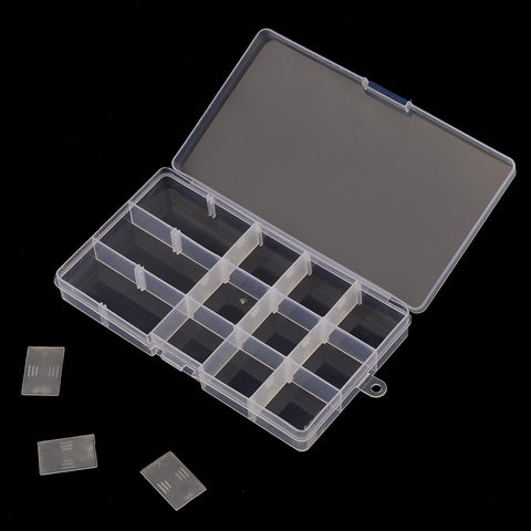 DAKFOOK 12 Pack 15 Grid Bead Organiser Storage Box,17.3x9.8x2.3cm Transparent Craft Bead Storage Boxes with Removable Compartments,15 Compartment
