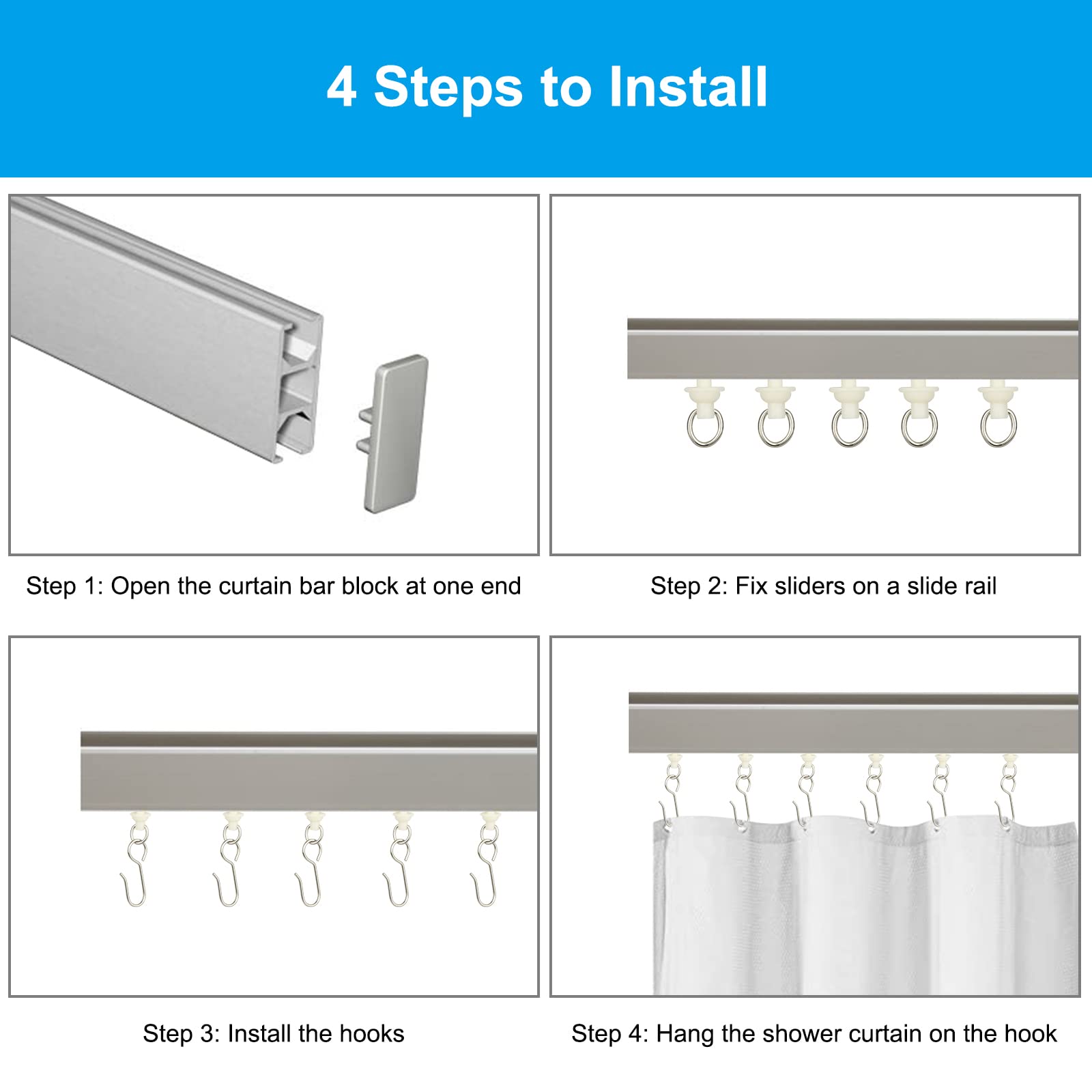 80Pcs Curtain Hooks and Gliders Set,40 Shower Curtain Hooks&40 Rail Gliders