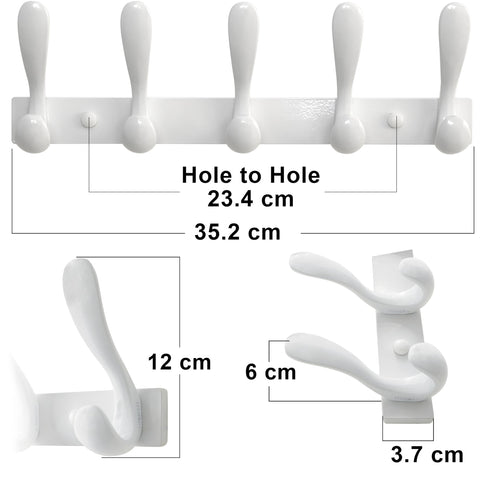 HONSKY Wall Coat Rack, Towel Rack,Metal Wall Coat Hanger with 5 Double Hooks (10 Hook), for Hanging Coat, Hat, Bag, in Hallway Entryway, White