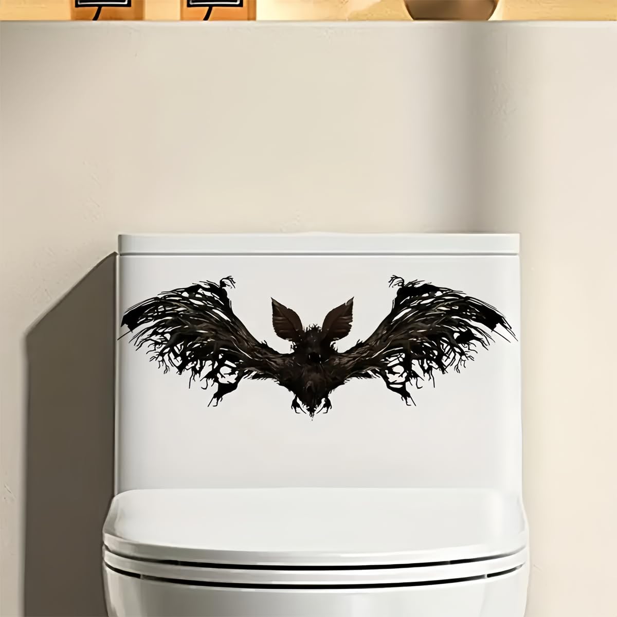 Creative Bat Toilet Cover Sticker Decals,Flower leaf bird Waterproof Toilet Lid Tank Seat Decals Cistern Self-Adhesive Bathroom Wall Sticker