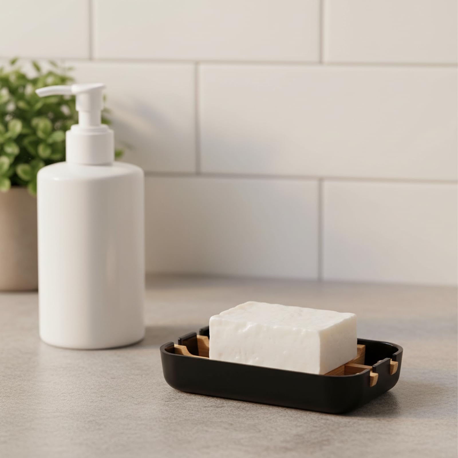 Ninebendstreams Bamboo Fiber Soap Holder and Soap Dish Combination