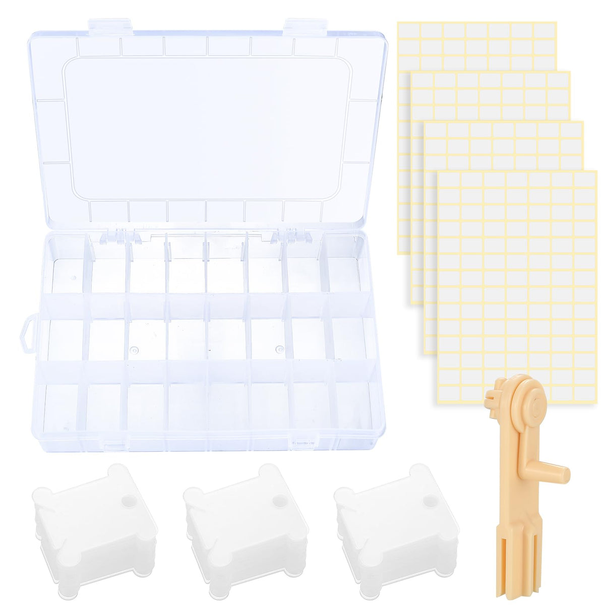 HAOCHEN Embroidery Organizer Box Set, Plastic Embroidery Thread Storage, 106 Pcs Cross Stitch Organiser Box Set with Floss Bobbin Winder and Blank