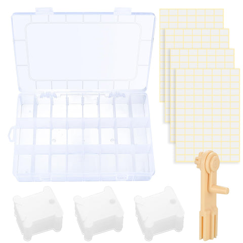 HAOCHEN Embroidery Organizer Box Set, Plastic Embroidery Thread Storage, 106 Pcs Cross Stitch Organiser Box Set with Floss Bobbin Winder and Blank