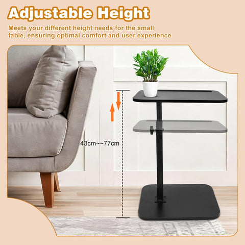 C-Shape Side Table, Height Adjustable, Small Side Table, Couch, 360° Rotating Sofa Table, Coffee Table, Side Table, Sofa Table, Bed Table for Couch