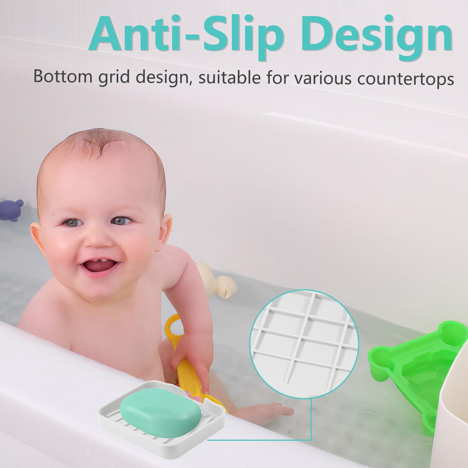 YoHyien 2 Pcs Silicone Soap Dish with Drainage, Anti-Slip Soap Holder, Self Draining Soap Tray for Shower, Bathroom & Kitchen