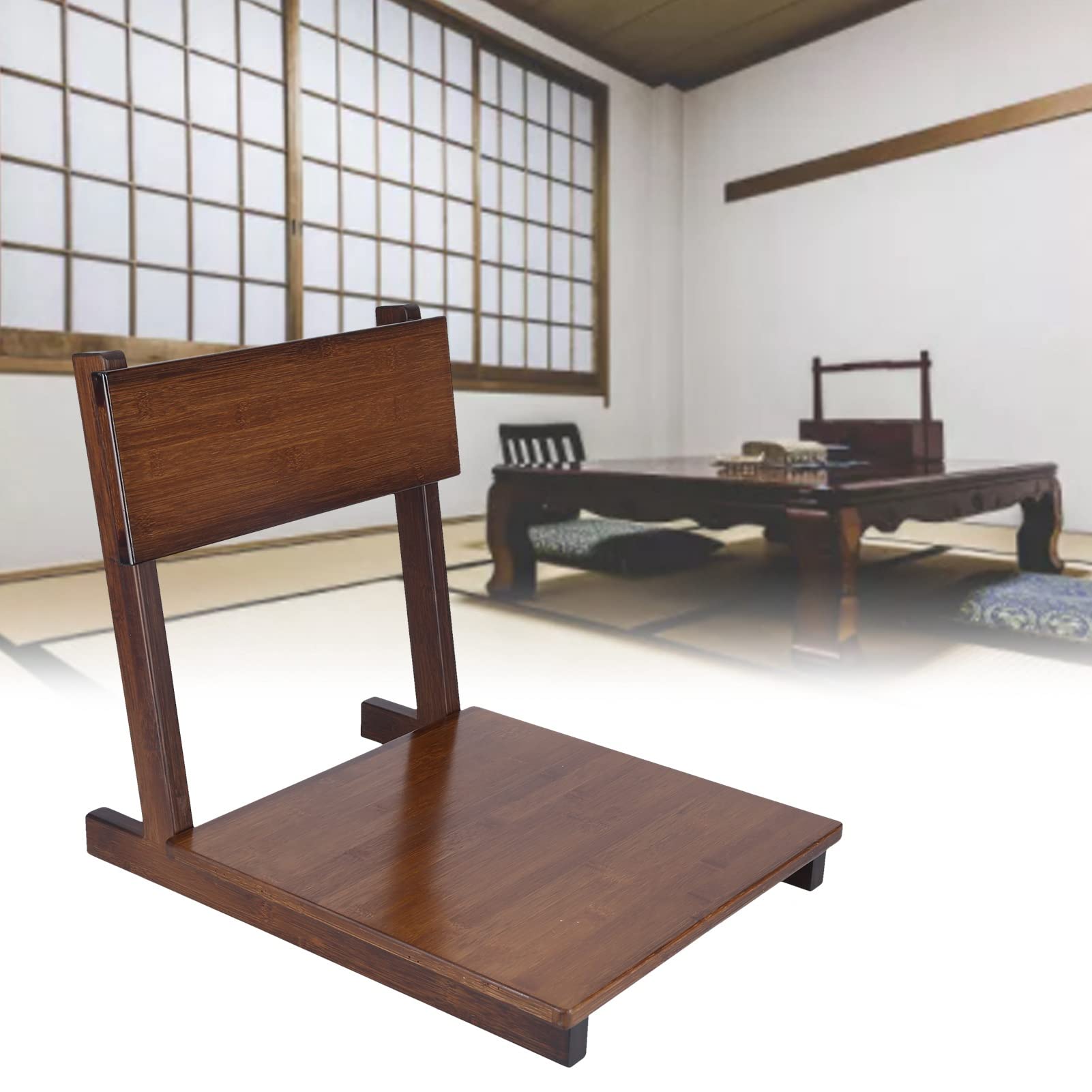 Bamboo Portable Floor Chair, Smoothly Polished Tilt Backrest Tatami Chair, Japanese Legless Floor Seat Chair