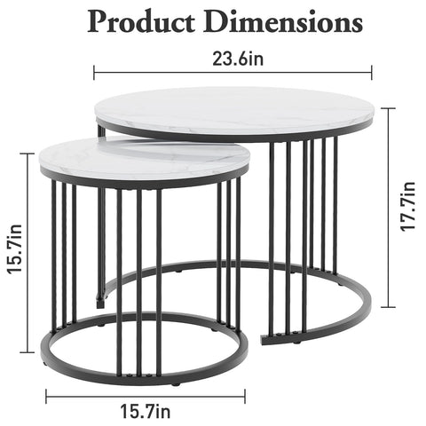 Round Coffee Tables, Set of 2 End Table, Nesting Tables, Side Table with Metal Frame for Living Room/Bedroom/Balcony/Office/Apartment