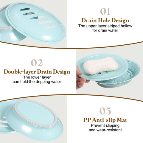 sourcing map Soap Container, 2Pcs 15.5x11cm Plastic Soap Dish with Drain, Removable Double Compartment Soap Holder for Bathroom, Shower, Kitchen