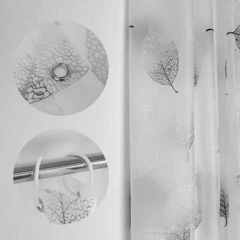 WOODFIB Shower Curtain, 100% PEVA Waterproof Anti-Mould Proof Resistant, Quick-Drying, Washable Bathroom Curtain, Includes 12 Pcs Curtain Hooks