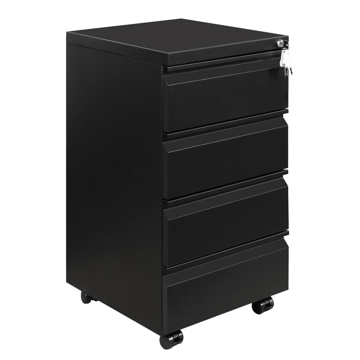 LVSTEEL Mobile Filing Cabinet, Under Desk 4-Drawer Lockable Cabinet with Wheels, Filing Cabinets for Home Office, Pre-Assembled, Black