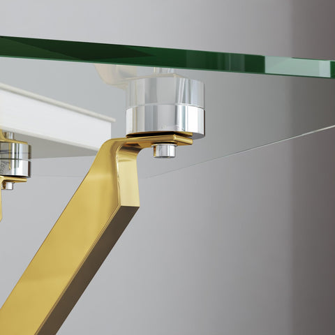 GOLDFAN Small Glass End Table with Gold Legs for Living Room Square Side Table Modern Contemporary Nightstand for Bedroom