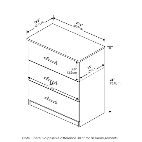 Furinno Tidur Simple Design 3-Drawer Dresser with Handle, Americano