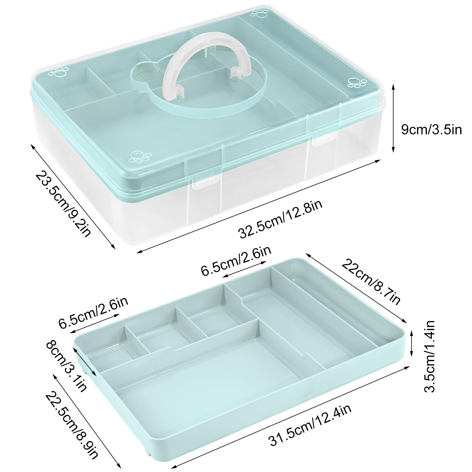 Craft Storage Box Clear Craft Stackable Large Sewing Box with 7 Compartment Tray Large Capacity for Medications, Sewing Supplies