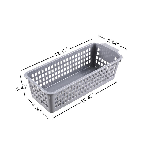 Asking 12-Pack Slim Plastic Storage Basket, Gray Small Desktop Baskets, Narrow Storage Box