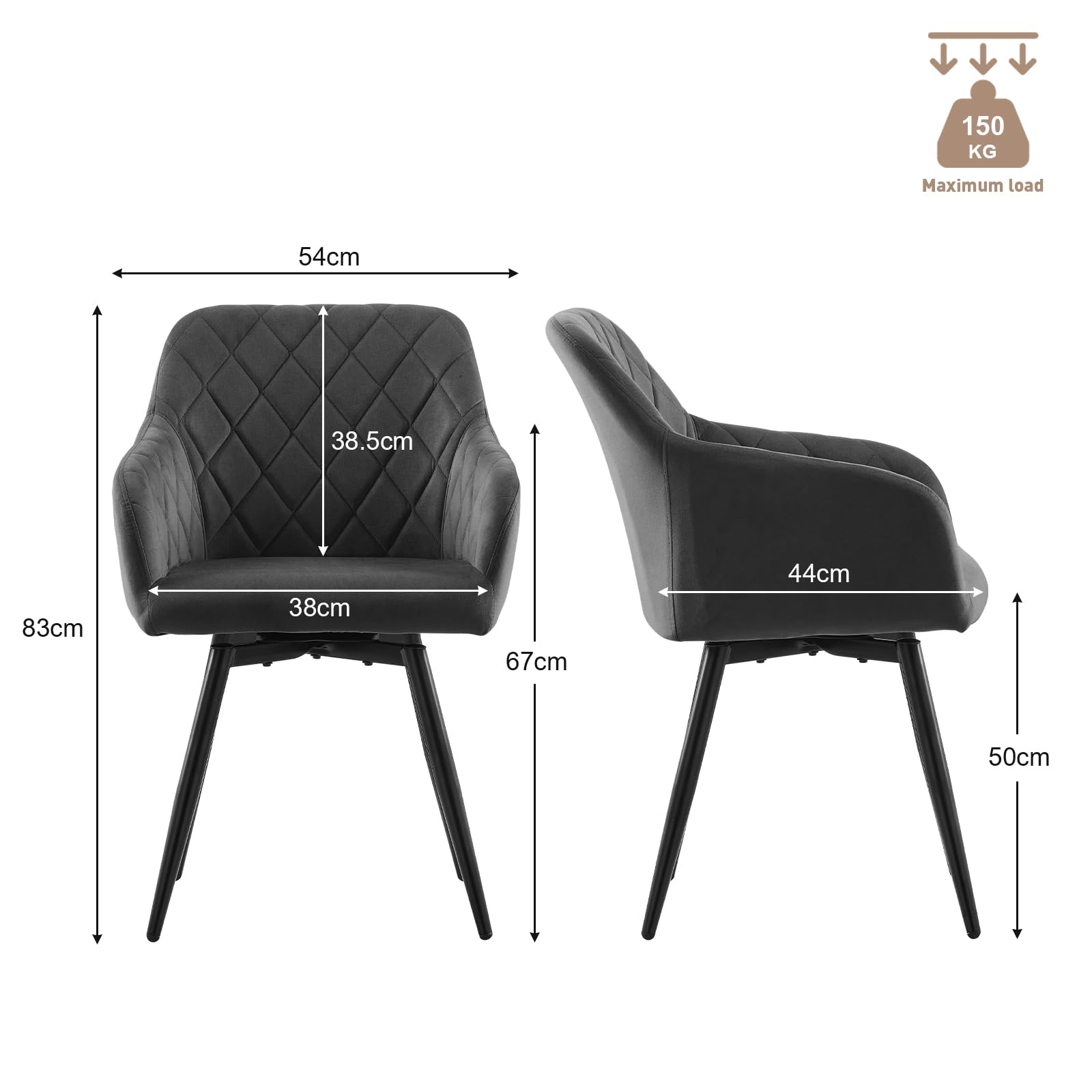 TUKAILAi Velvet Swivel Dining Chairs Set of 2 with Arms, for Dining Room