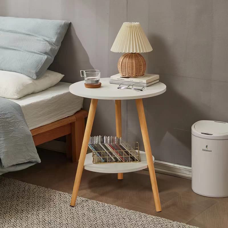 KZOBYD Round Side Table, 2 Tier End Tables With Round Wooden Top, 38 x 55cm