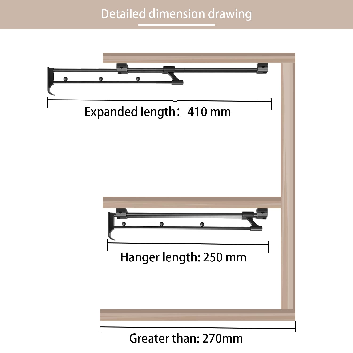 Pull out Clothes Rail,Pull out Hanger Rail Length 9.8-17.7 Inches Adjustable,Telescopic Clothes Rail Save Storage Space,for Storing Clothes and
