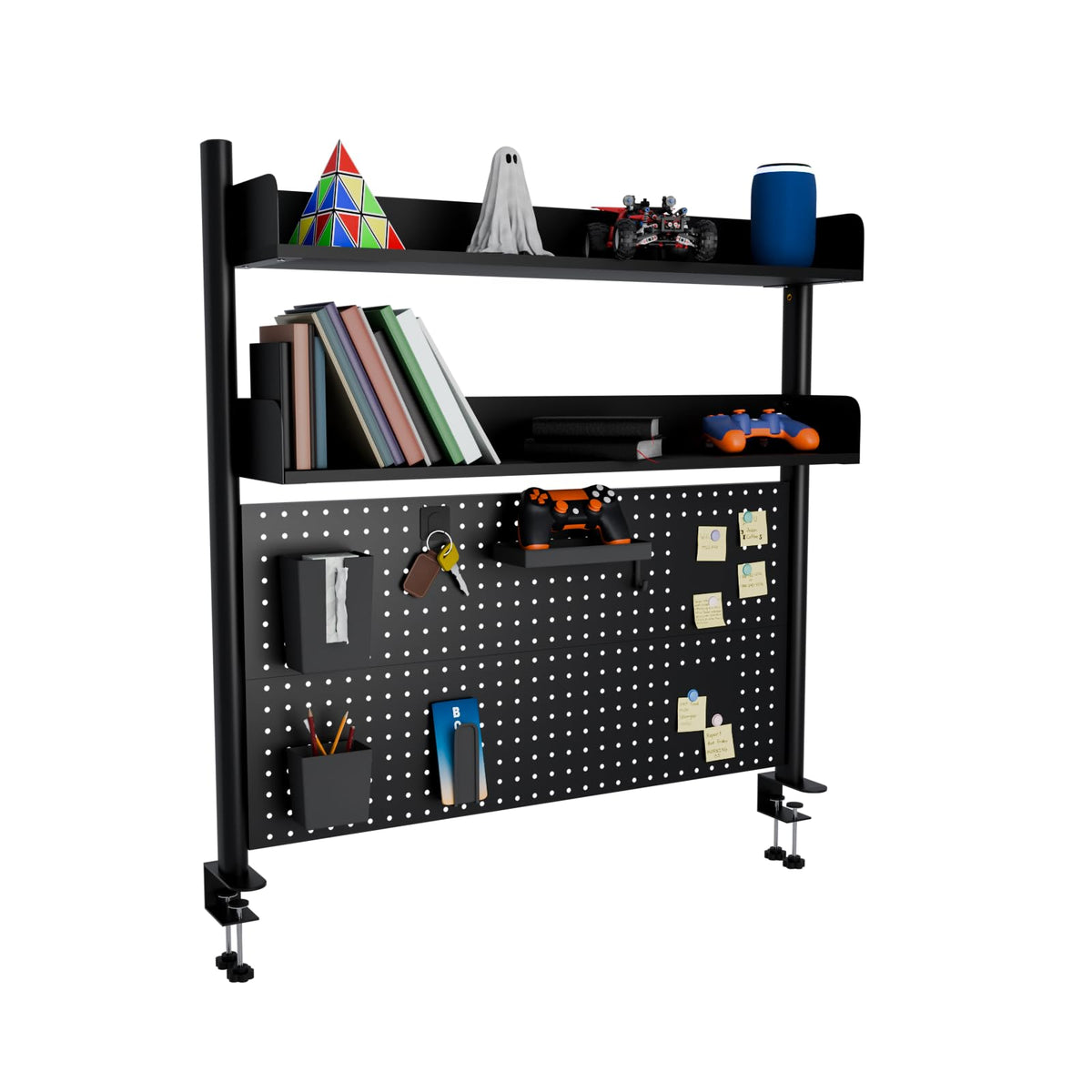 Boltmol Clamp on 2 Tier Desk Shelf,Black 100CM, Desktop Organizer With Pegboard, Countertop Storage Bookcase For Home, Office Or Dorm