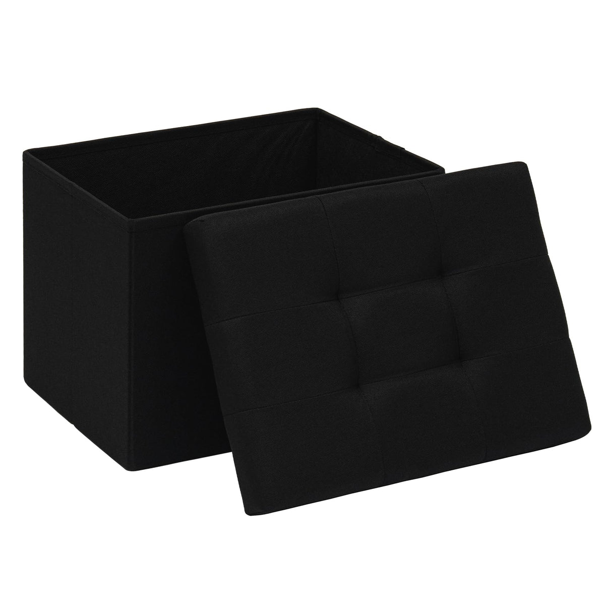 PINPLUS Linen Ottoman Storage Box with Lid, 42x32x32 cm, Black